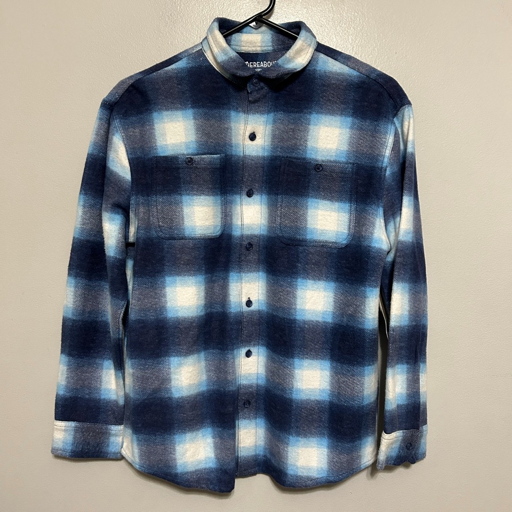 Thereabouts Flannel Shirt Kids L 14H/16H Navy Blue New Plaid Husky Button Down